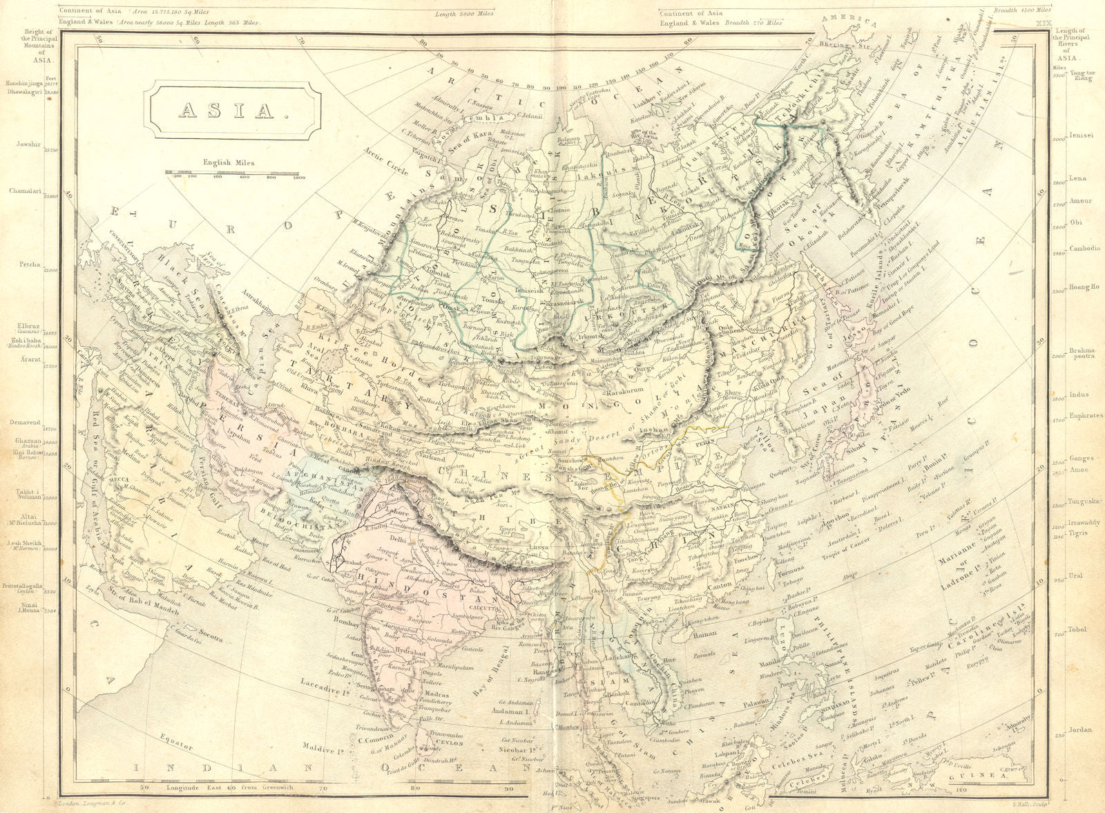 ASIA. Continent. Sidney Hall 1850 old antique vintage map plan chart